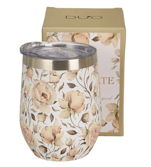 Termohrnek nerezový malý 350ml s dekorem - English Roses White