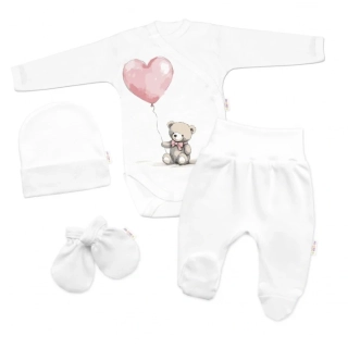 Sada do porodnice pro miminko 4D Teddy Love - bílá/růžová vel.56